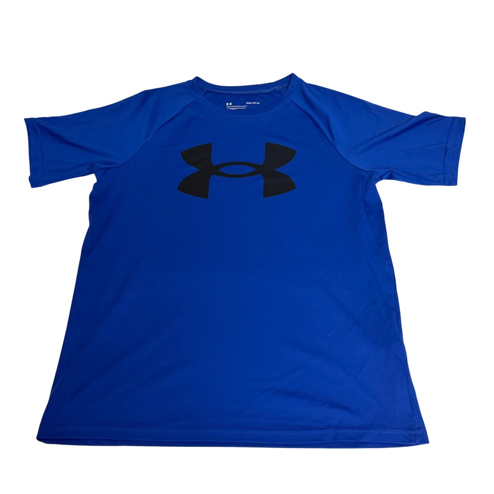 Under Armour Kids Blue Short Sleeve Big Logo HeatGear T-Shirt Youth Large YLG